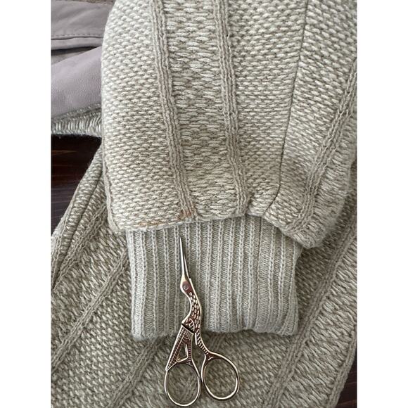 VTG SAXONY Leather Sweater Cardigan M Tan Color Block Dad Grandpa Aesthetic - Picture 14 of 16